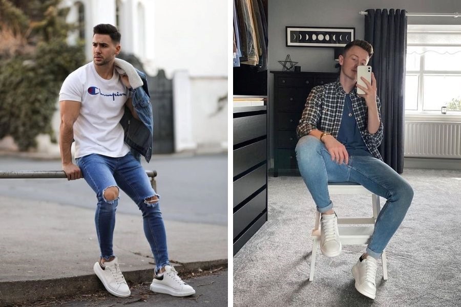 Phong cách trẻ trung, cool ngầu cùng giày McQueen và quần jean rách