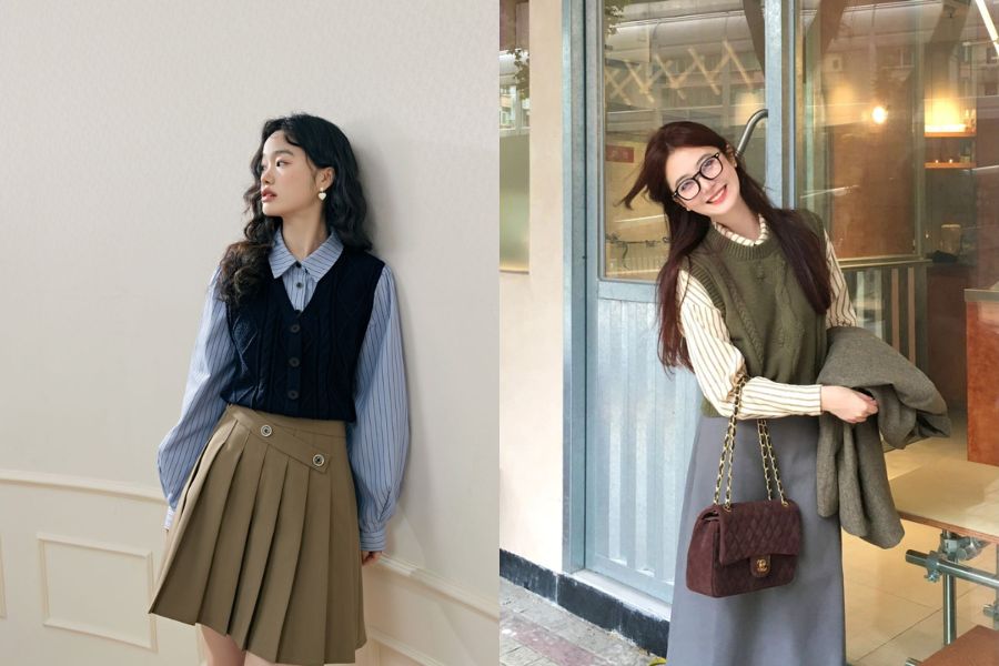 Áo gile phối chân váy chuẩn gu công sở thanh lịch