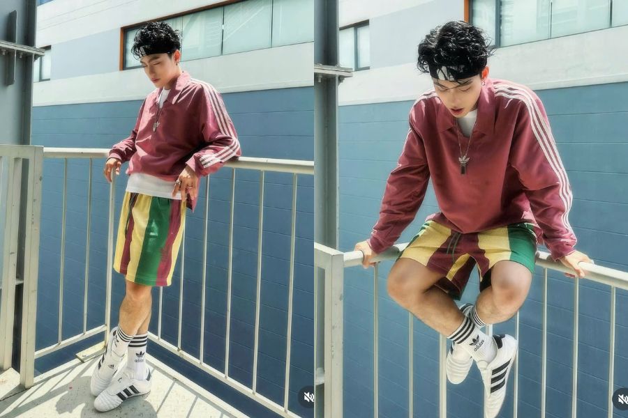 phối polo mỏng dài tay  quần short và giày thể thao