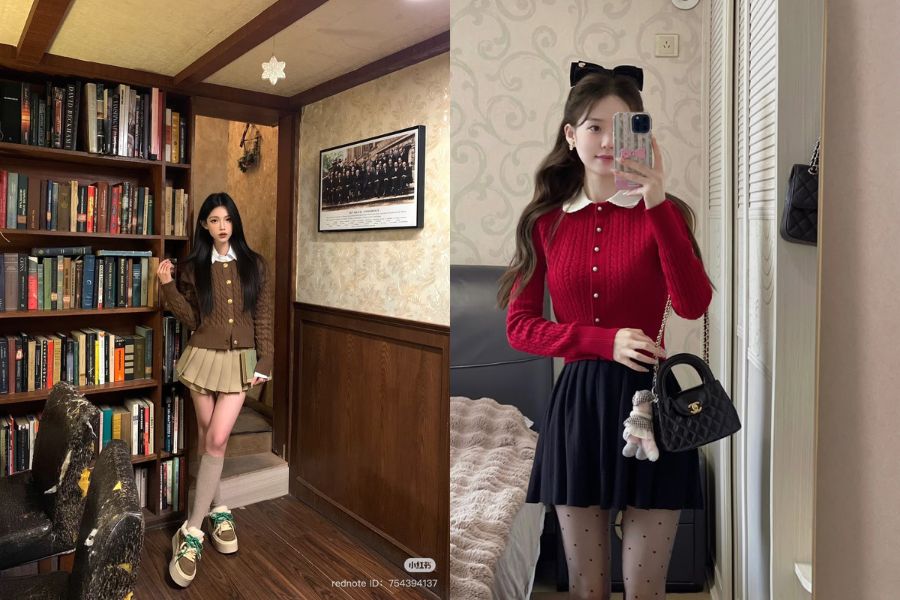 Áo len phối chân váy