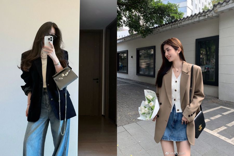 Áo blazer độn vai cá tính mạnh mẽ