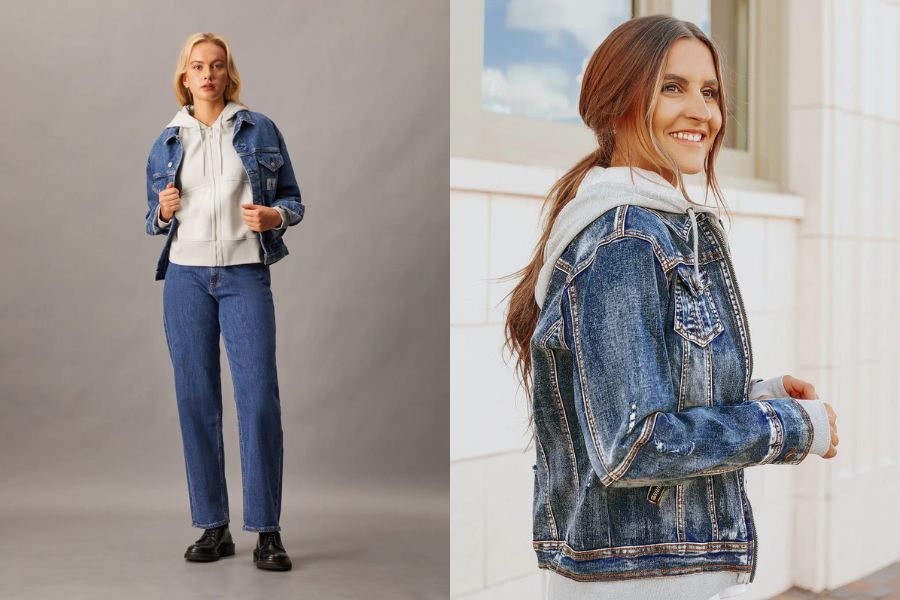 Áo hoodie + denim jacket