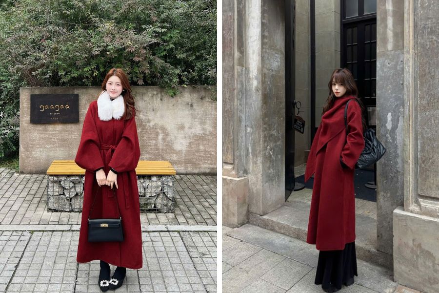 Phối áo dạ dáng dài phong cách tiểu thư sang chảnh