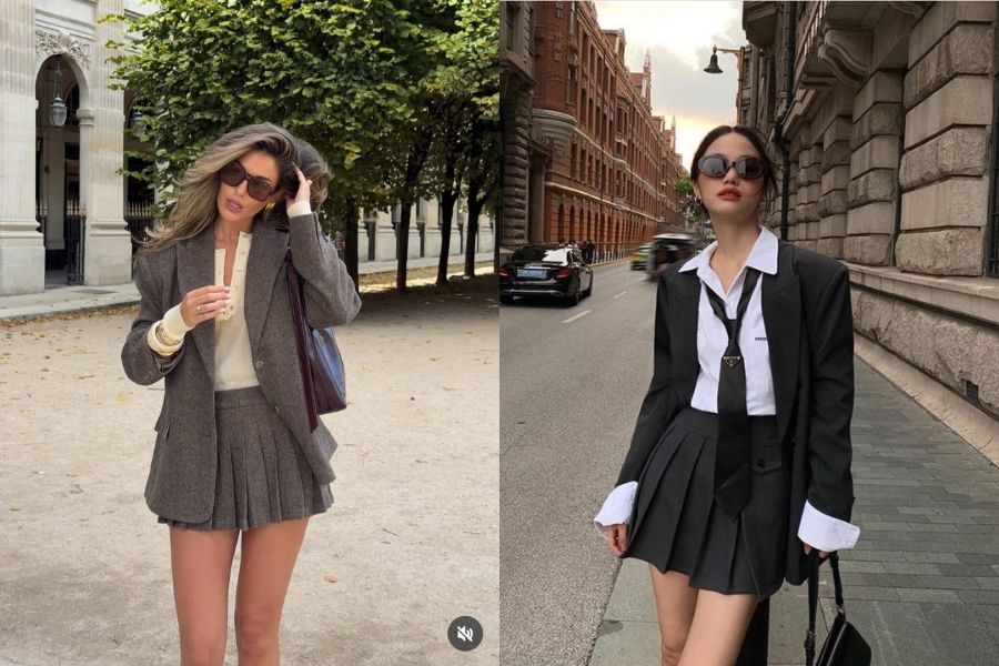 Áo blazer phối chân váy tennis
