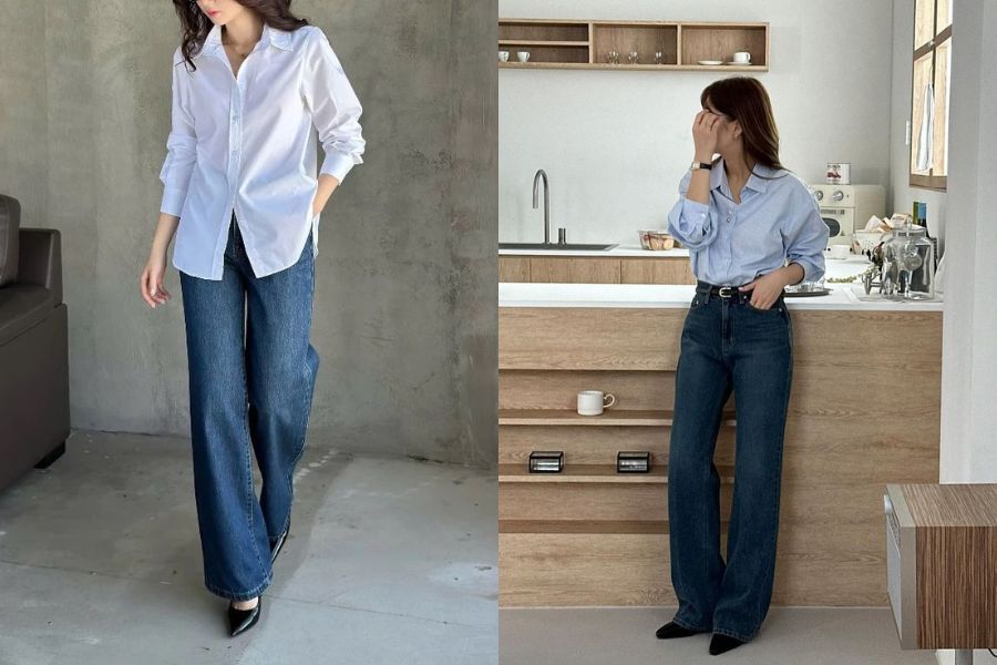 Áo sơ mi phối với quần Jean baggy