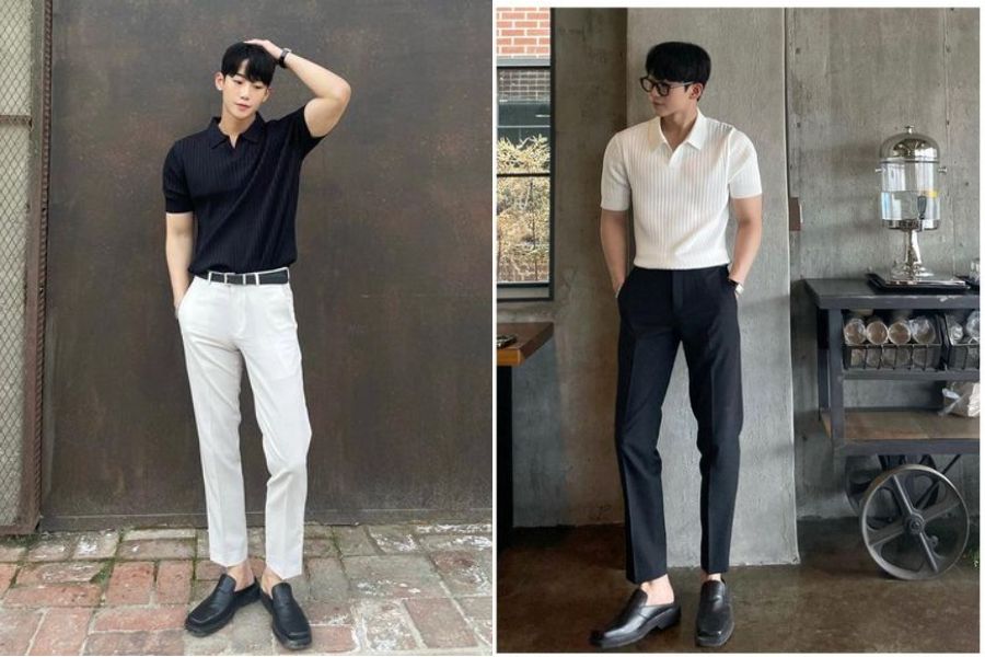 Áo polo nam với quần kaki thanh lịch