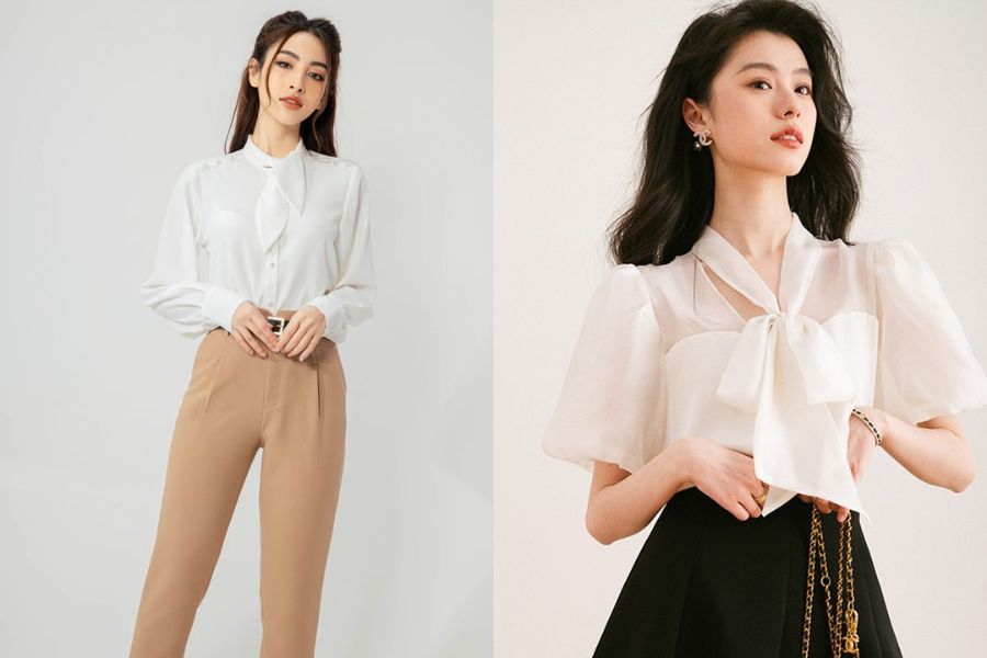 áo sơ mi cổ thắt nơ