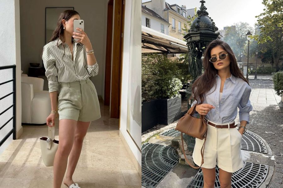 Áo sơ mi tay dài kết hợp quần short