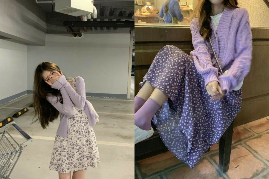 Cardigan mỏng khoác ngoài váy hoa nhí – combo ngọt ngào chuẩn nàng thơ