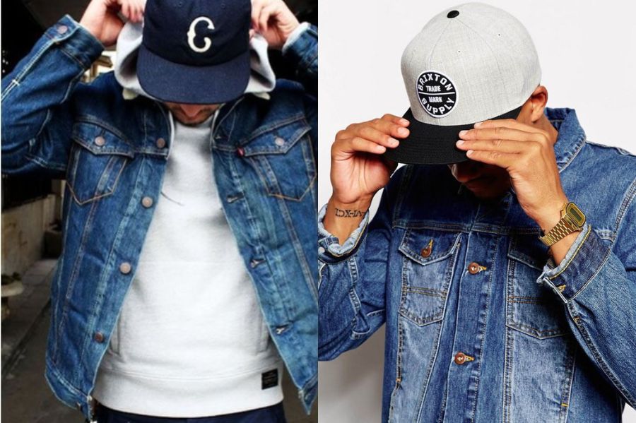 Bụi bặm cùng áo khoác jeans và nón snapback