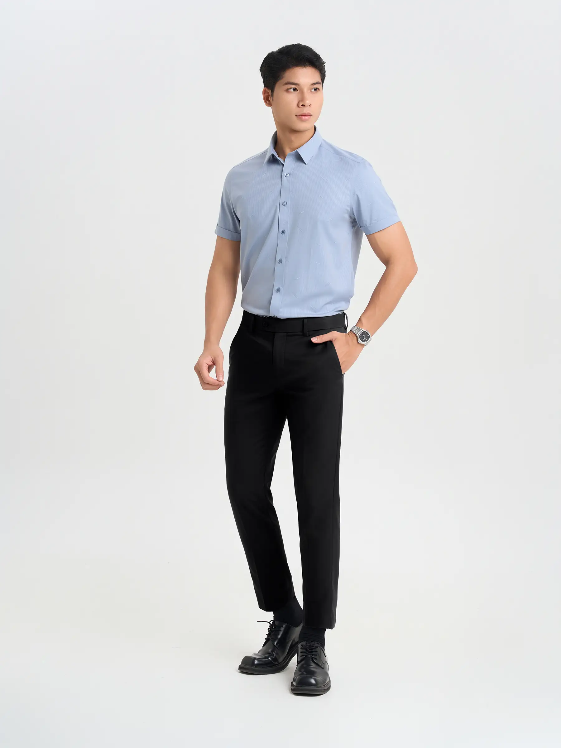 Áo Sơ Mi Nam Ngắn Tay 5S Fashion Họa Tiết Phom Slimfit ASC25007
