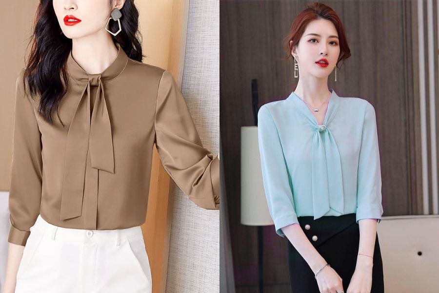 Cách thắt nơ lệch một bên cho áo sơ mi nữ