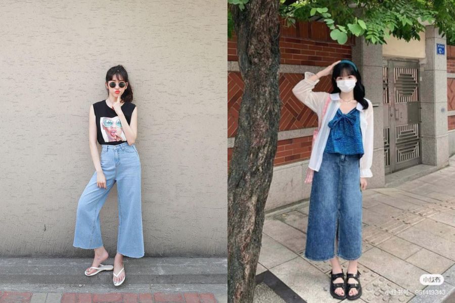 Quần jean culottes cho người quả lê