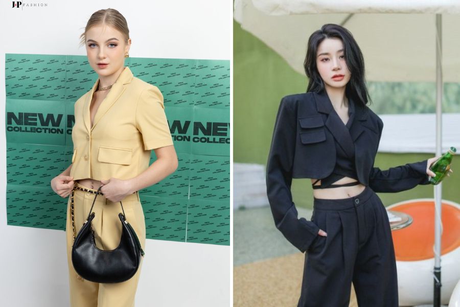 Phối suit ngắn cá tính với áo khoác croptop