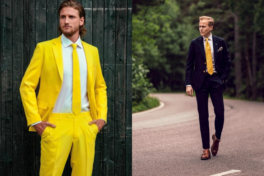 Cách mix cà vạt vàng lụa cùng bộ suit