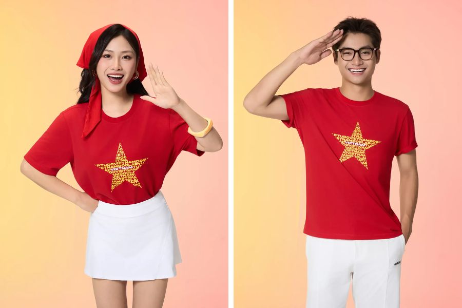 Mẫu áo tự hào dân tộc ngày Quốc khánh in họa tiết cờ đỏ sao vàng