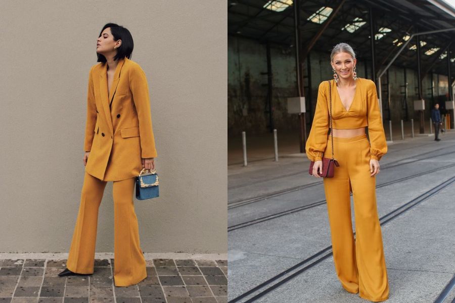 Phối với full outfit màu vàng