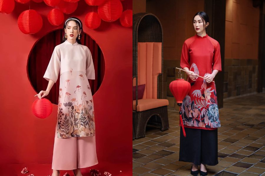 Tạo dáng chụp ảnh áo dài Tết với lồng đèn
