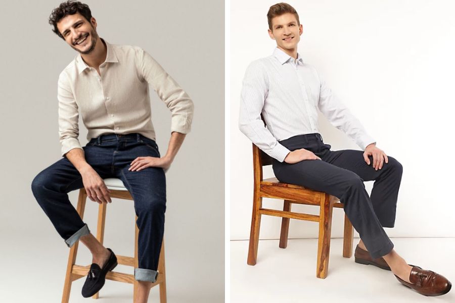 Mix áo sơ mi và quần tây, quần jeans thoải mái cho nam