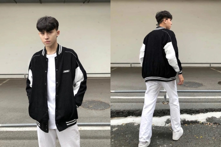 Áo khoác bomber nam đen Corduroy Baseball Ontop 