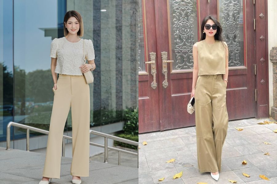 Áo croptop phối quần ống đứng