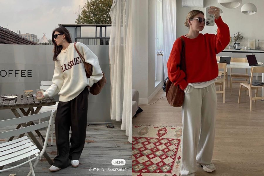 Áo sweater + quần ống rộng