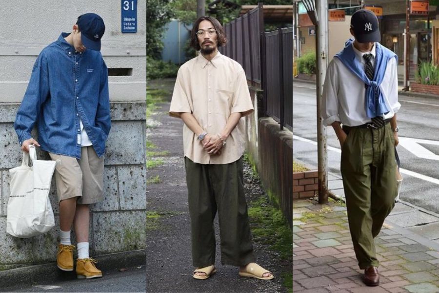 Quần cargo pants + áo sơ mi form rộng