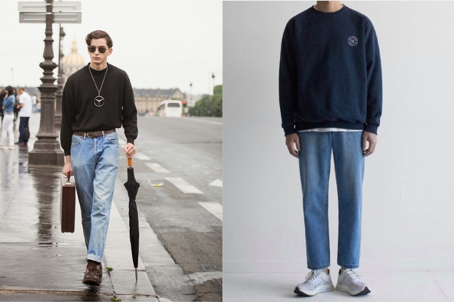 Phối áo sweater cùng quần jean nam