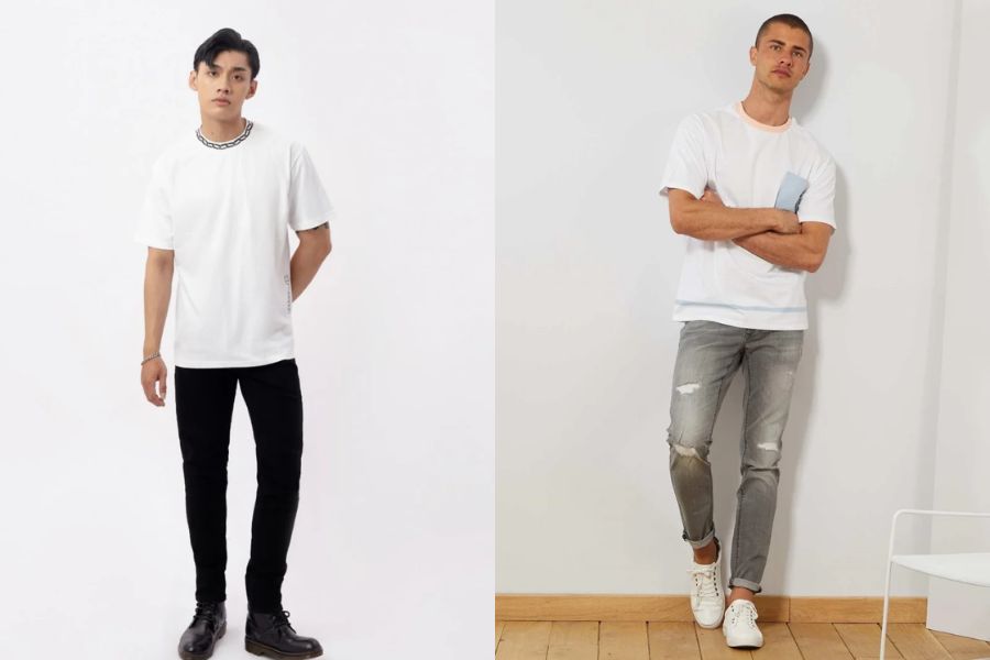 áo thun trắng mix quần skinny jeans