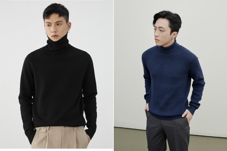 Áo len cổ lọ nam TP HCM Biluxury thường được làm từ chất liệu Merino hoặc Cashmere