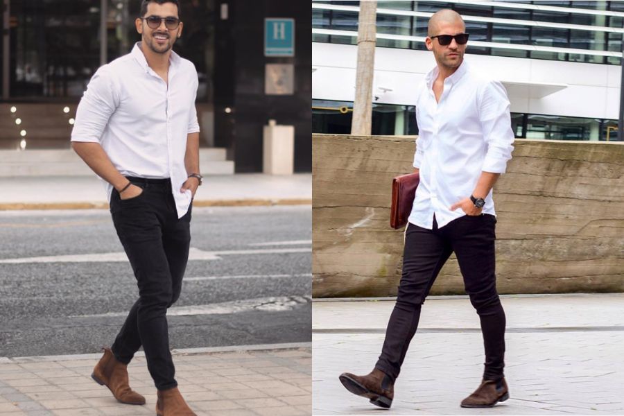 jodhpur boots phối cùng áo sơ mi và quần skinny
