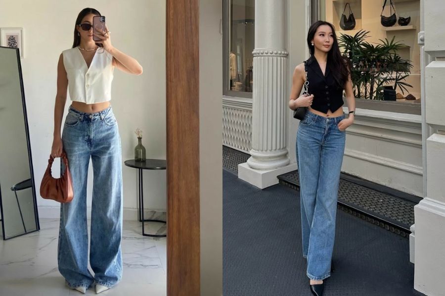 Quần Jean baggy phối áo tanktop cá tính