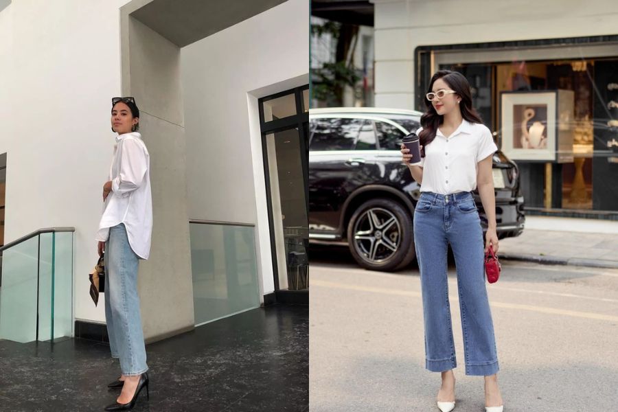 cách phối quần jean nữ với giày cao gót