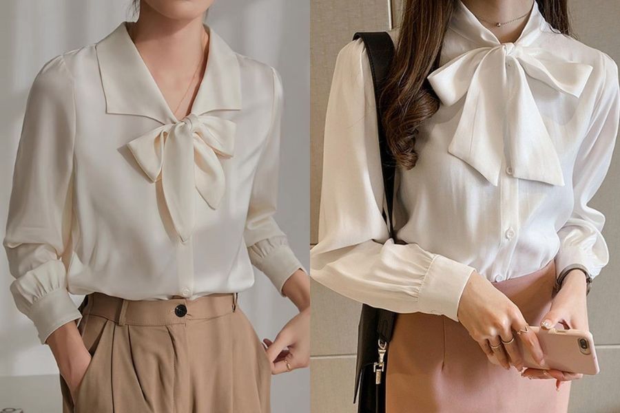 Cách thắt nơ cổ bướm ngắn cho áo sơ mi nữ