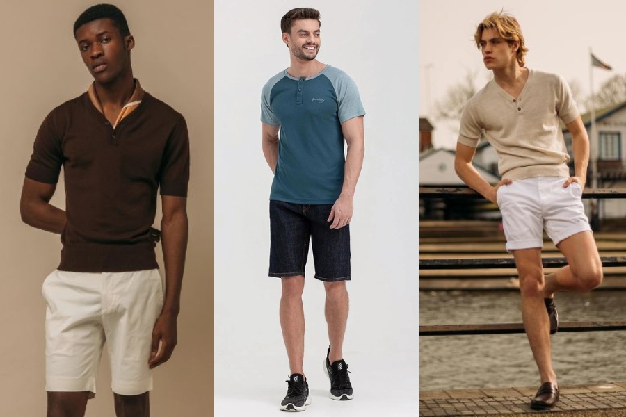 Áo henley tay ngắn mix cùng quần short năng động, mát mẻ