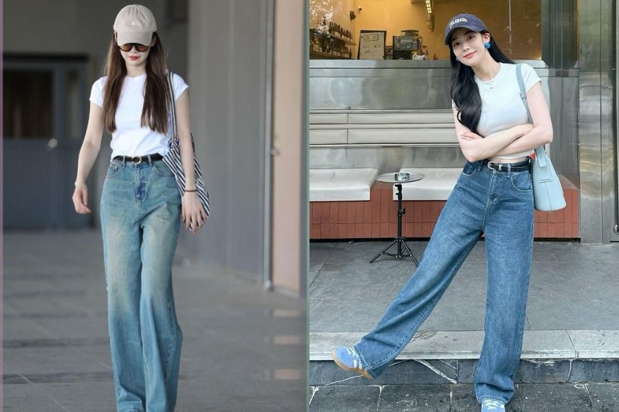 Quần Jean baggy nữ phối áo croptop
