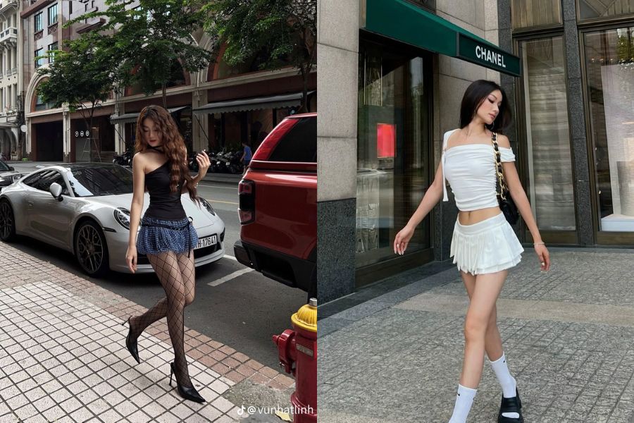 áo croptop cut-out phối chân váy xoè