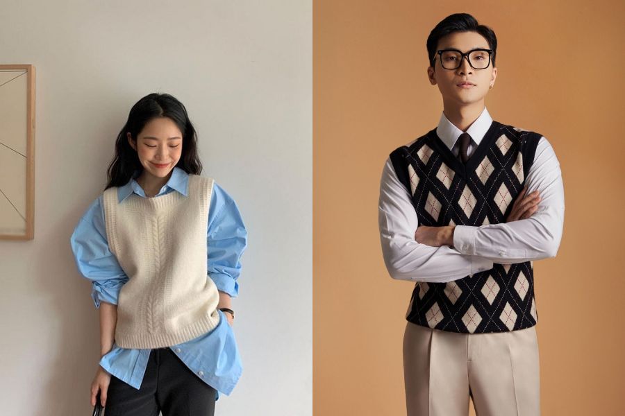 Phối đồ Tết với áo len gile