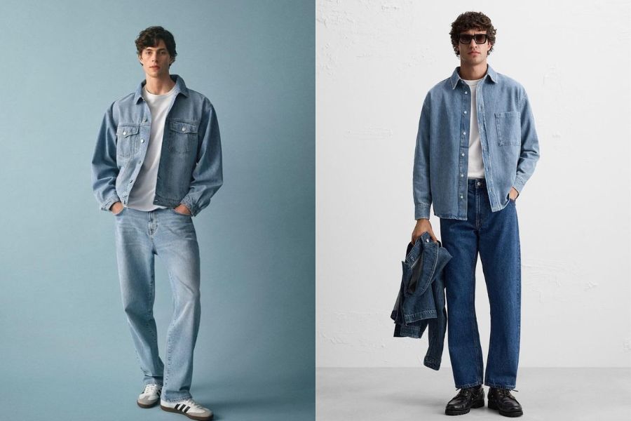 áo thun trắng phối với áo khoác denim