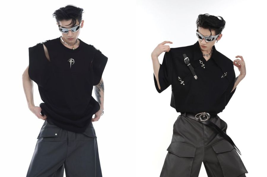 Bản phối phong cách streetwear giữa áo thun cánh dơi nam cùng quần túi hộp 