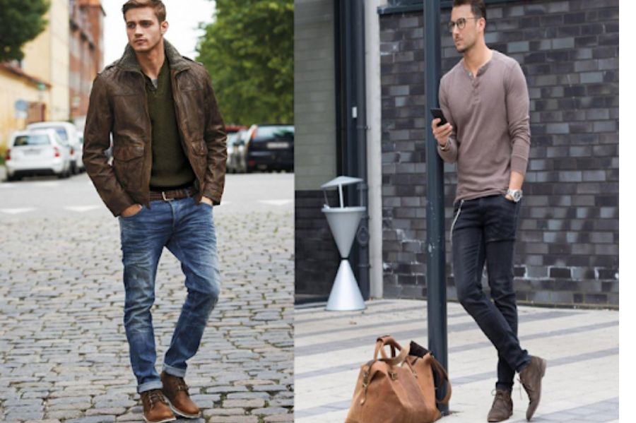 Giày da lộn nam phối cùng quần jeans sành điệu