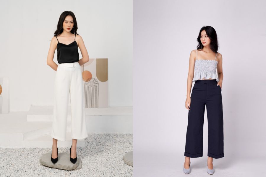 Quần culottes phối áo hai dây
