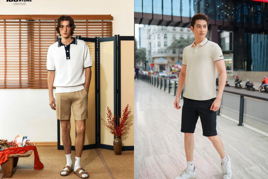 Combo áo polo thể thao + quần short kaki là lựa chọn thoải mái lý tưởng