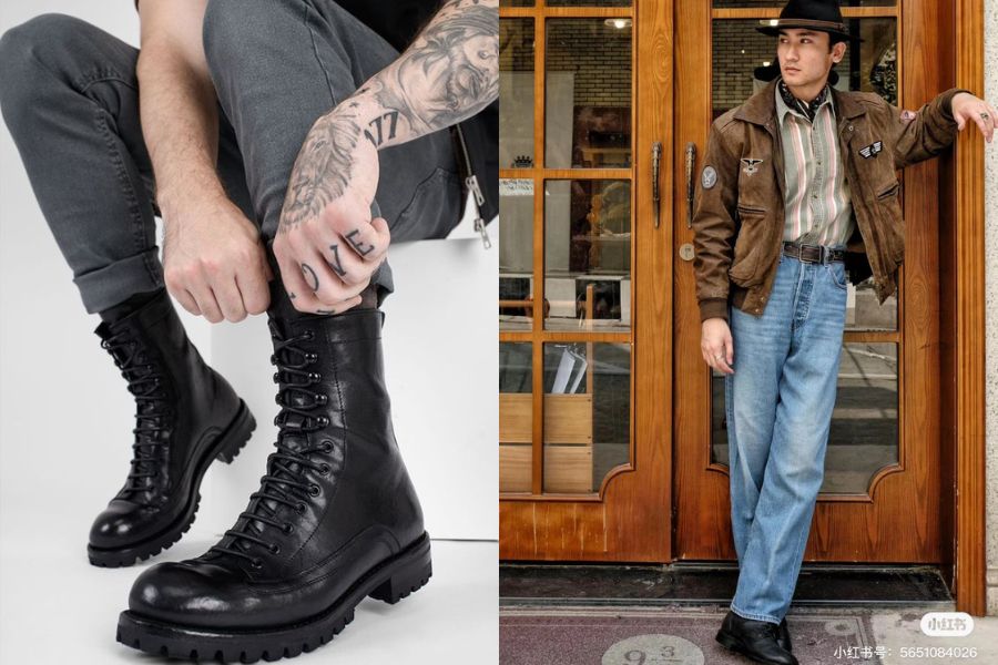 Giày boots là item rất được yêu thích cho phong cách Vintage Military