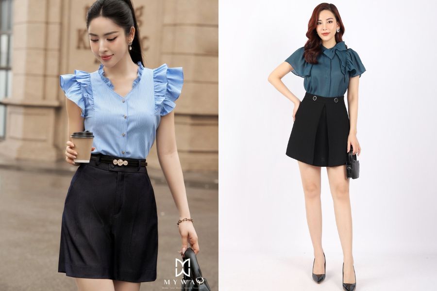 Áo/váy tay phồng nhẹ hoặc tay cánh tiên