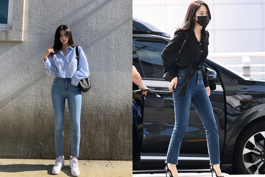 Áo sơ mi phối quần Jeans Skinny
