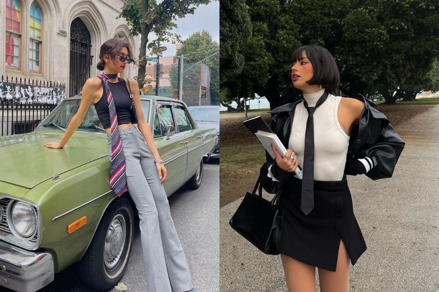 Áo tanktop phối cà vạt bản nhỏ