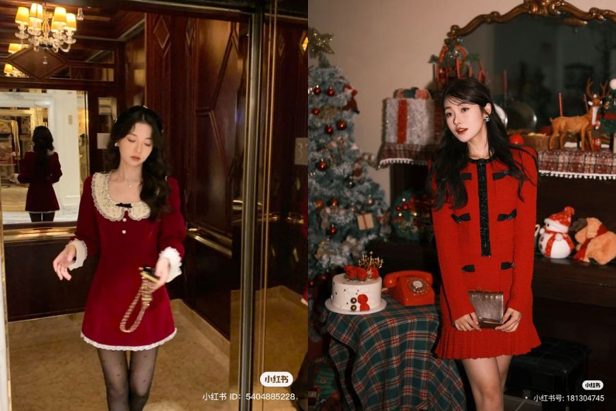 Váy liền màu đỏ nổi bật