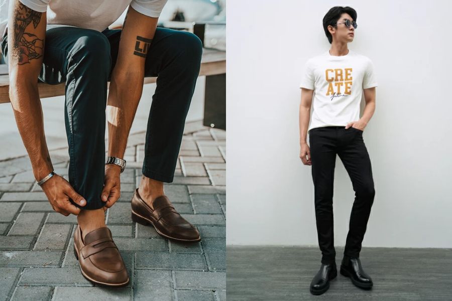 Quần Jeans đen mix giày Moccasin