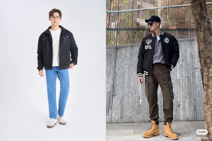 Phối áo bomber cùng quần jean nam